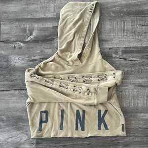 PINK Lace-Up Hoodie in Tan